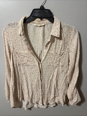Pink Rose Cream Floral Button-Front Shirt